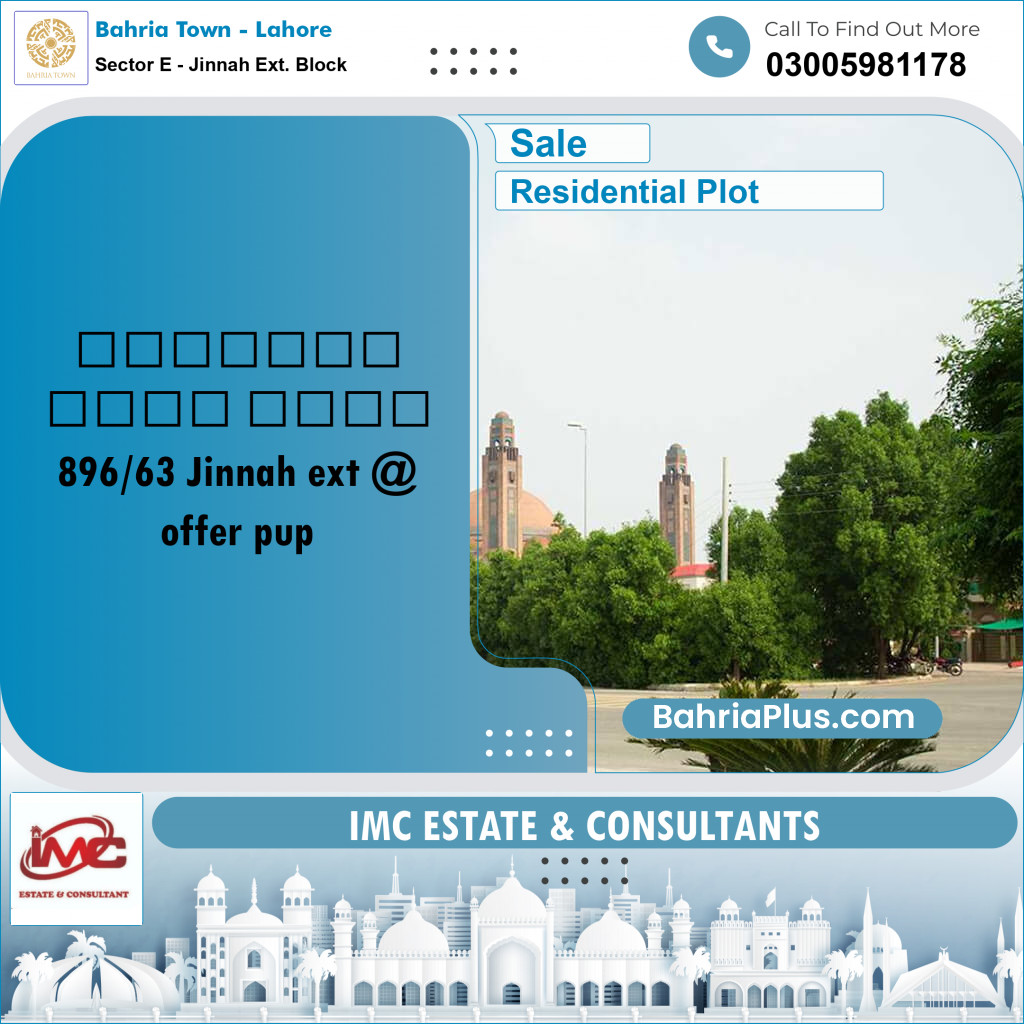 10 Marla Residential Plot for Sale in Sector E - Jinnah Ext. Block -  Bahria Town, Lahore - (BP-266875)
