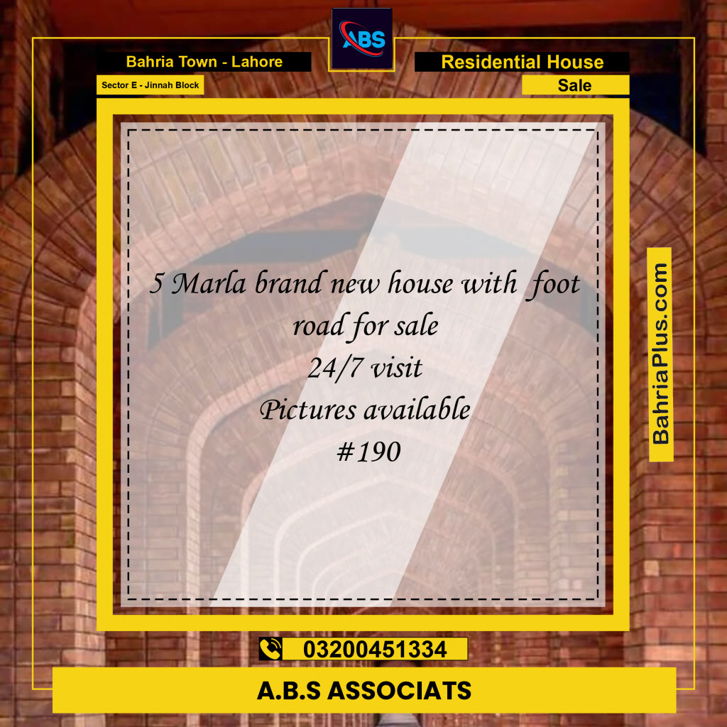 5 Marla Residential House for Sale in Sector E - Jinnah Block -  Bahria Town, Lahore - (BP-266881)