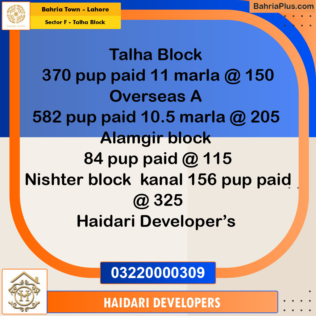 11 Marla Residential Plot for Sale in Sector F - Talha Block -  Bahria Town, Lahore - (BP-266913)