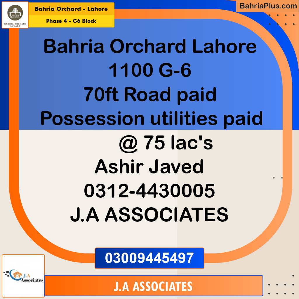 10 Marla Residential Plot for Sale in Phase 4 - G6 Block -  Bahria Orchard, Lahore - (BP-266917)