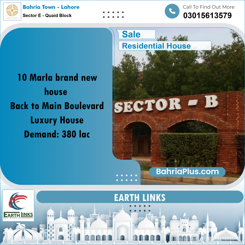 10 Marla Residential House for Sale in Sector E - Quaid Block -  Bahria Town, Lahore - (BP-266963)