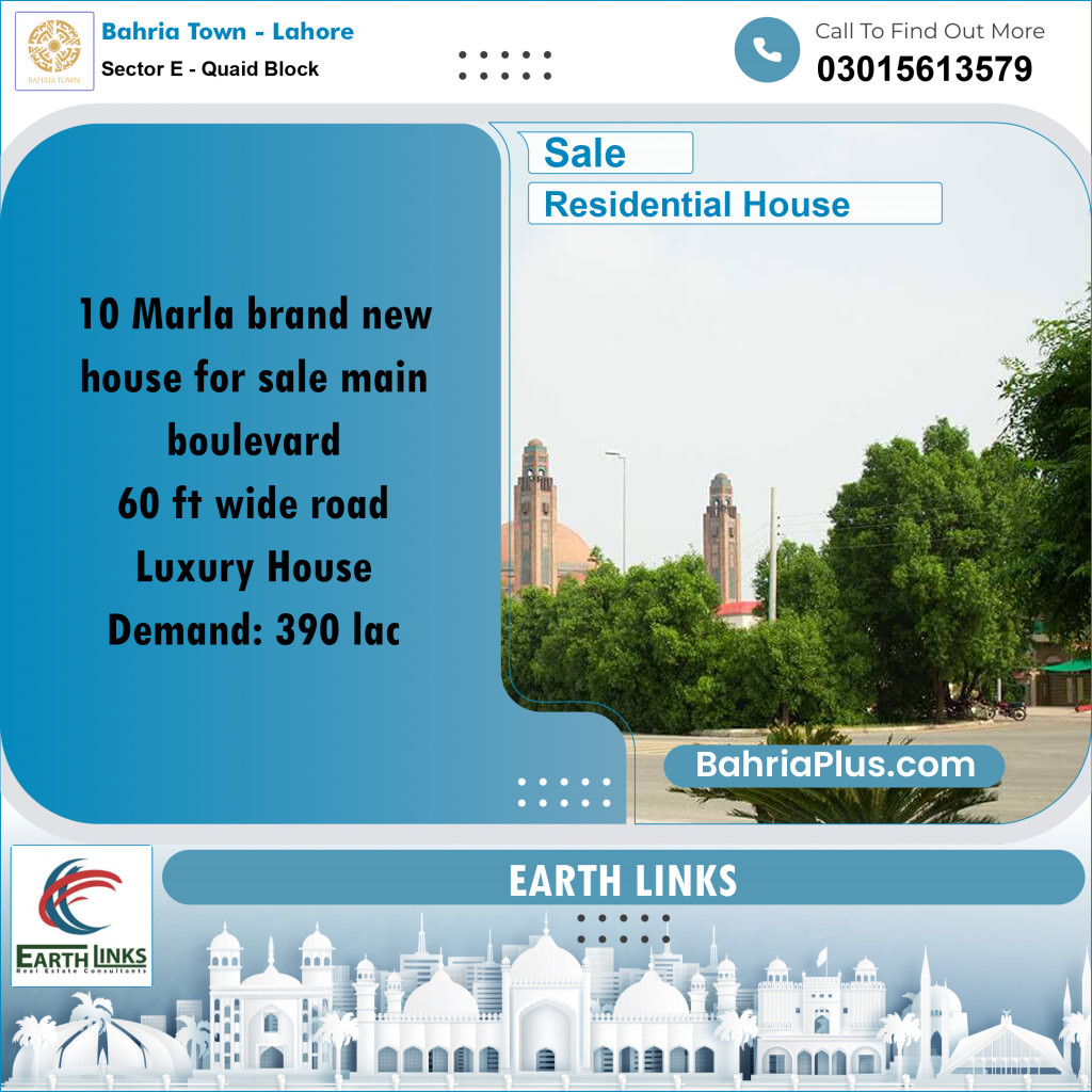 10 Marla Residential House for Sale in Sector E - Quaid Block -  Bahria Town, Lahore - (BP-266965)