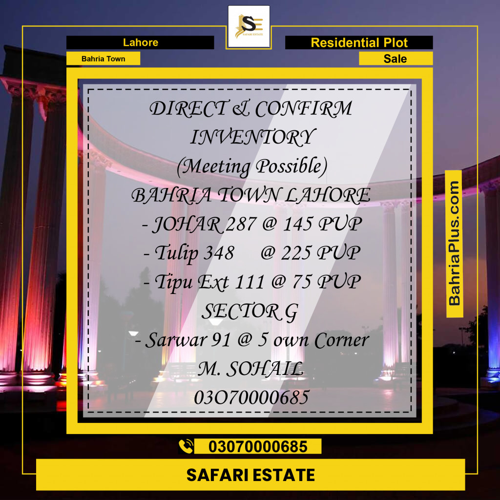 Residential Plot for Sale in Bahria Town, Lahore - (BP-266966)