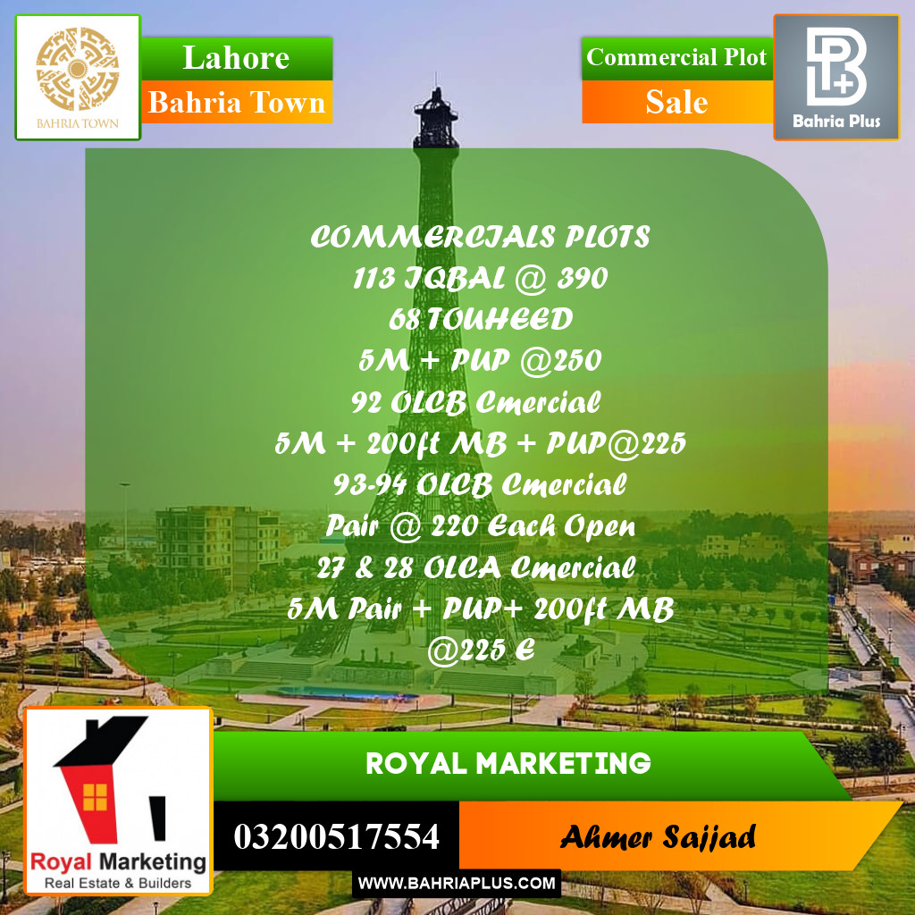 Commercial Plot for Sale in Bahria Town, Lahore - (BP-266978)