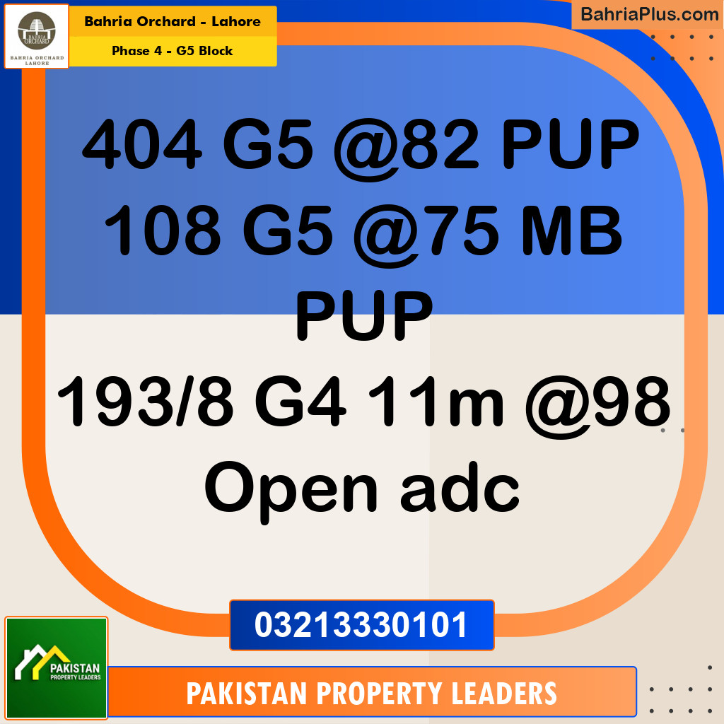 10 Marla Residential Plot for Sale in Phase 4 - G5 Block -  Bahria Orchard, Lahore - (BP-267019)