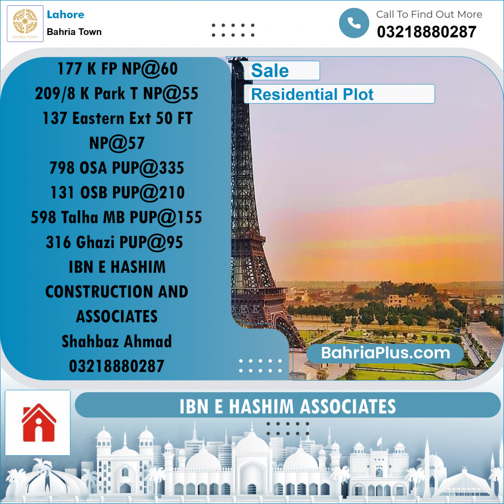 Residential Plot for Sale in Bahria Town, Lahore - (BP-267030)