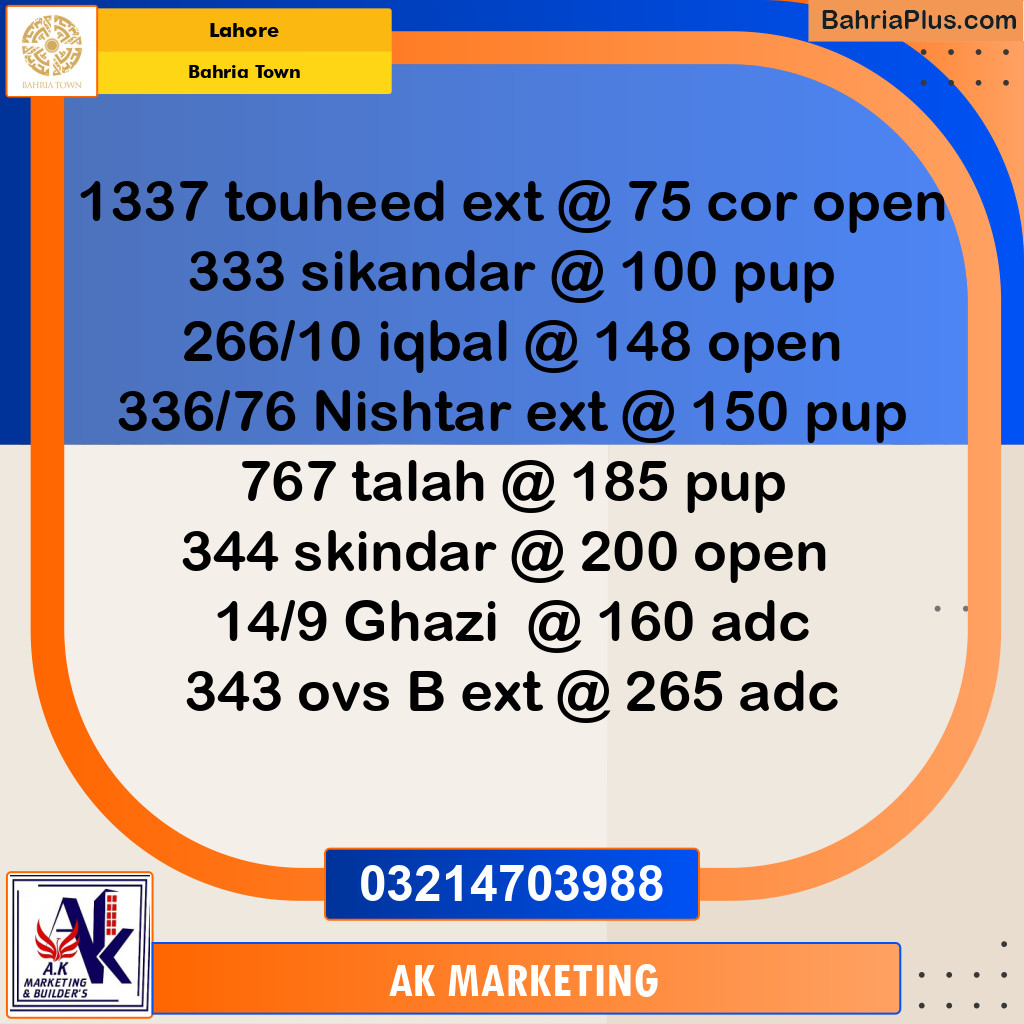 Residential Plot for Sale in Bahria Town, Lahore - (BP-267031)