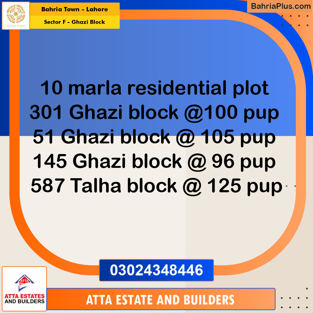 10 Marla Residential Plot for Sale in Sector F - Ghazi Block -  Bahria Town, Lahore - (BP-267051)