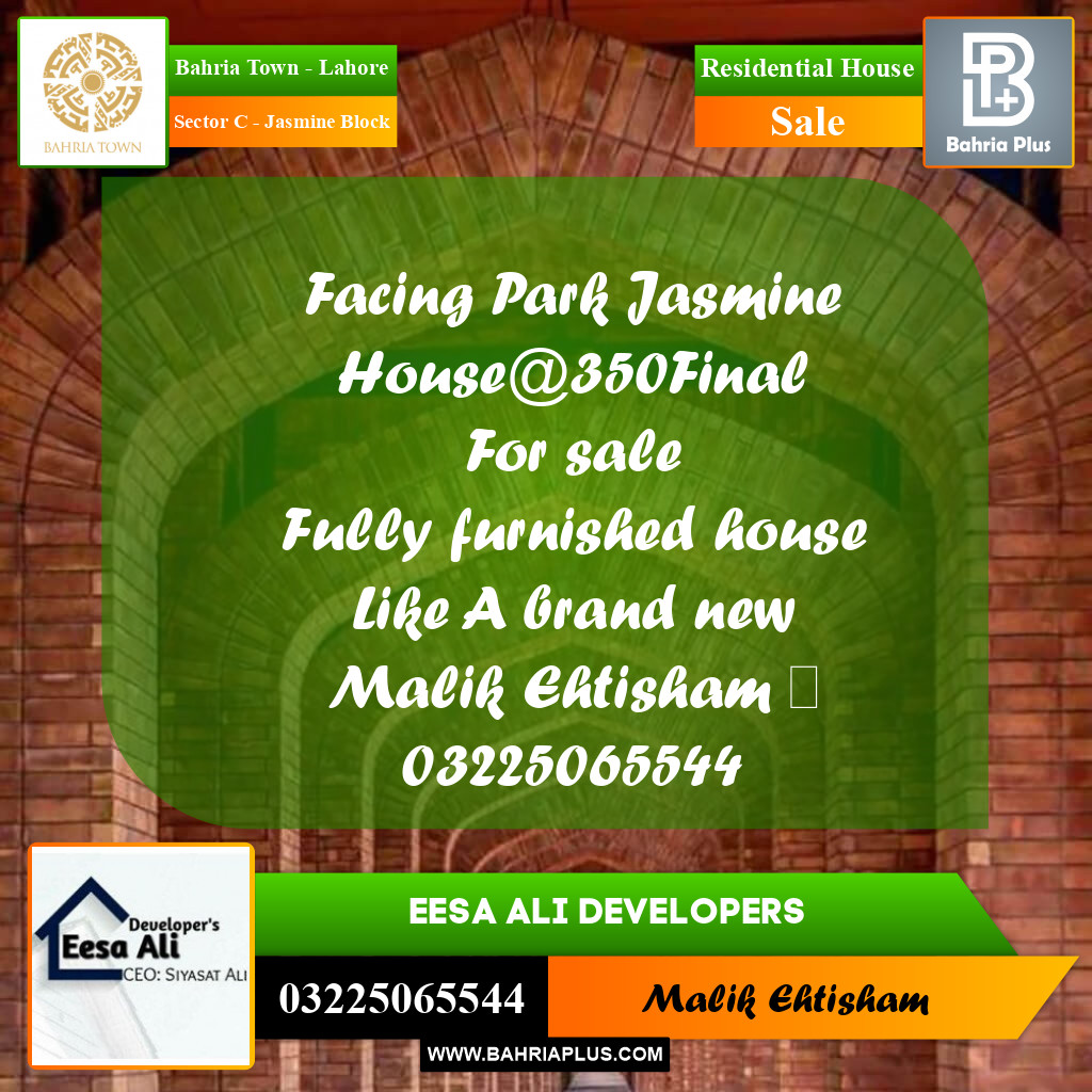 Residential House for Sale in Sector C - Jasmine Block -  Bahria Town, Lahore - (BP-267053)