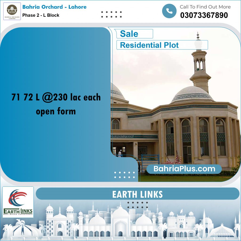 5 Marla Residential Plot for Sale in Phase 2 - L Block -  Bahria Orchard, Lahore - (BP-267072)