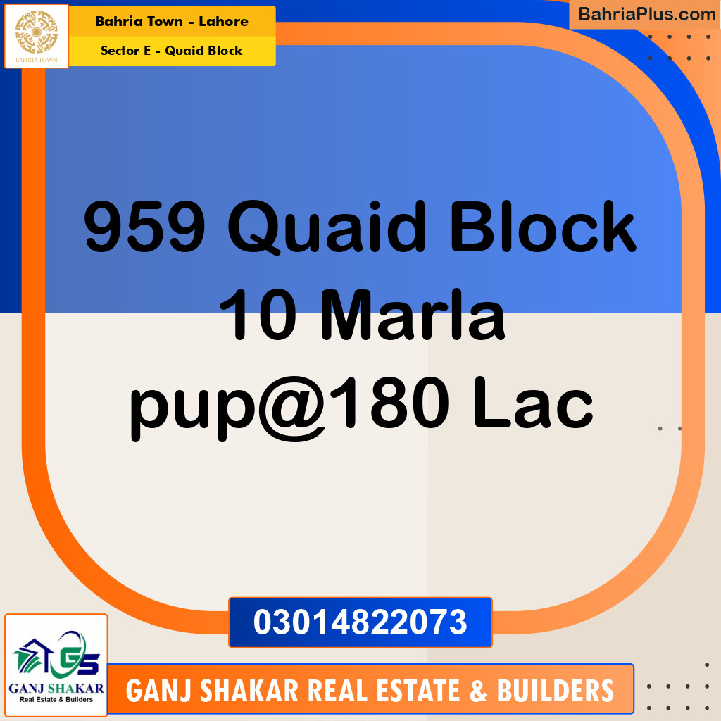 10 Marla Residential Plot for Sale in Sector E - Quaid Block -  Bahria Town, Lahore - (BP-267089)