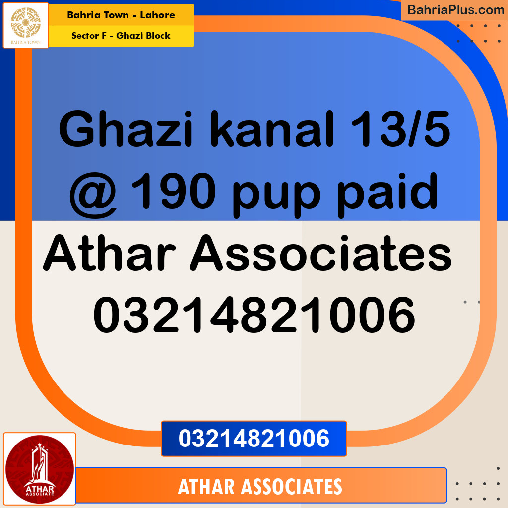 1 Kanal Residential Plot for Sale in Sector F - Ghazi Block -  Bahria Town, Lahore - (BP-267115)