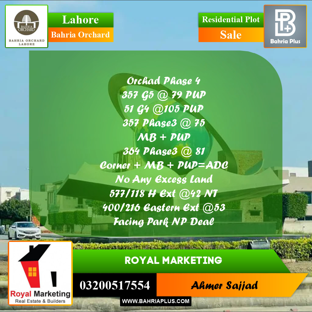 Residential Plot for Sale in Bahria Orchard, Lahore - (BP-267117)