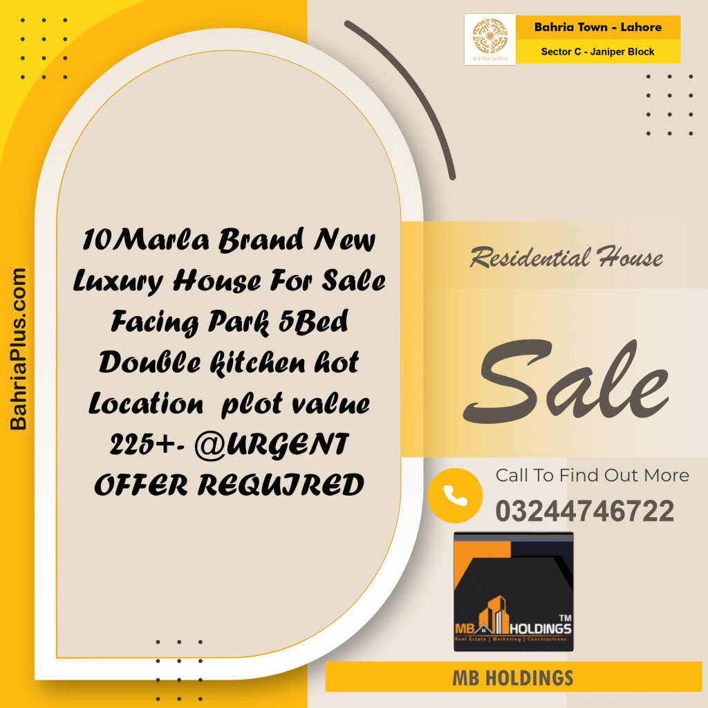 10 Marla Residential House for Sale in Sector C - Janiper Block -  Bahria Town, Lahore - (BP-267122)