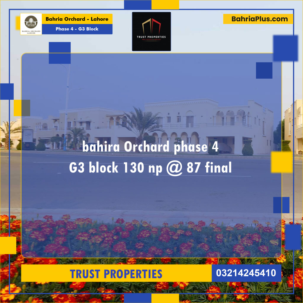 10 Marla Residential Plot for Sale in Phase 4 - G3 Block -  Bahria Orchard, Lahore - (BP-267124)