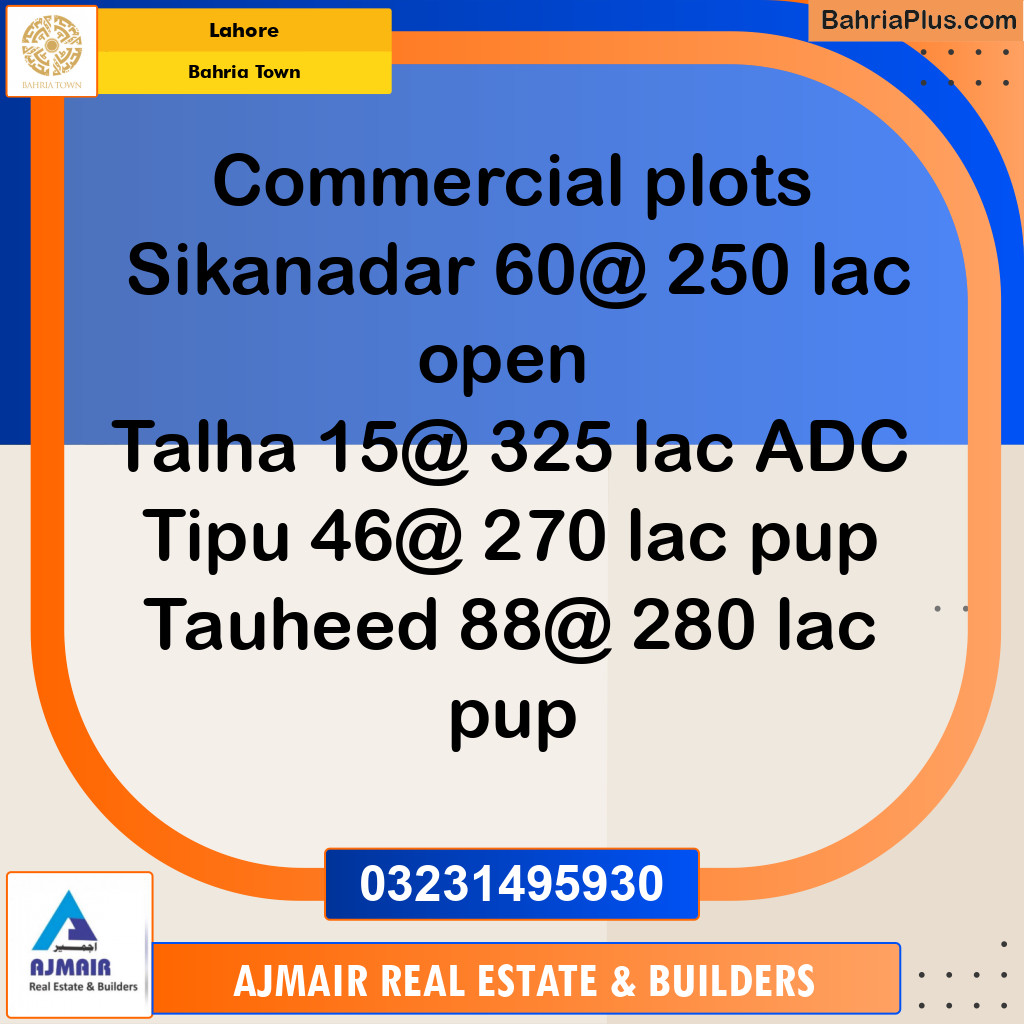 Commercial Plot for Sale in Bahria Town, Lahore - (BP-267139)