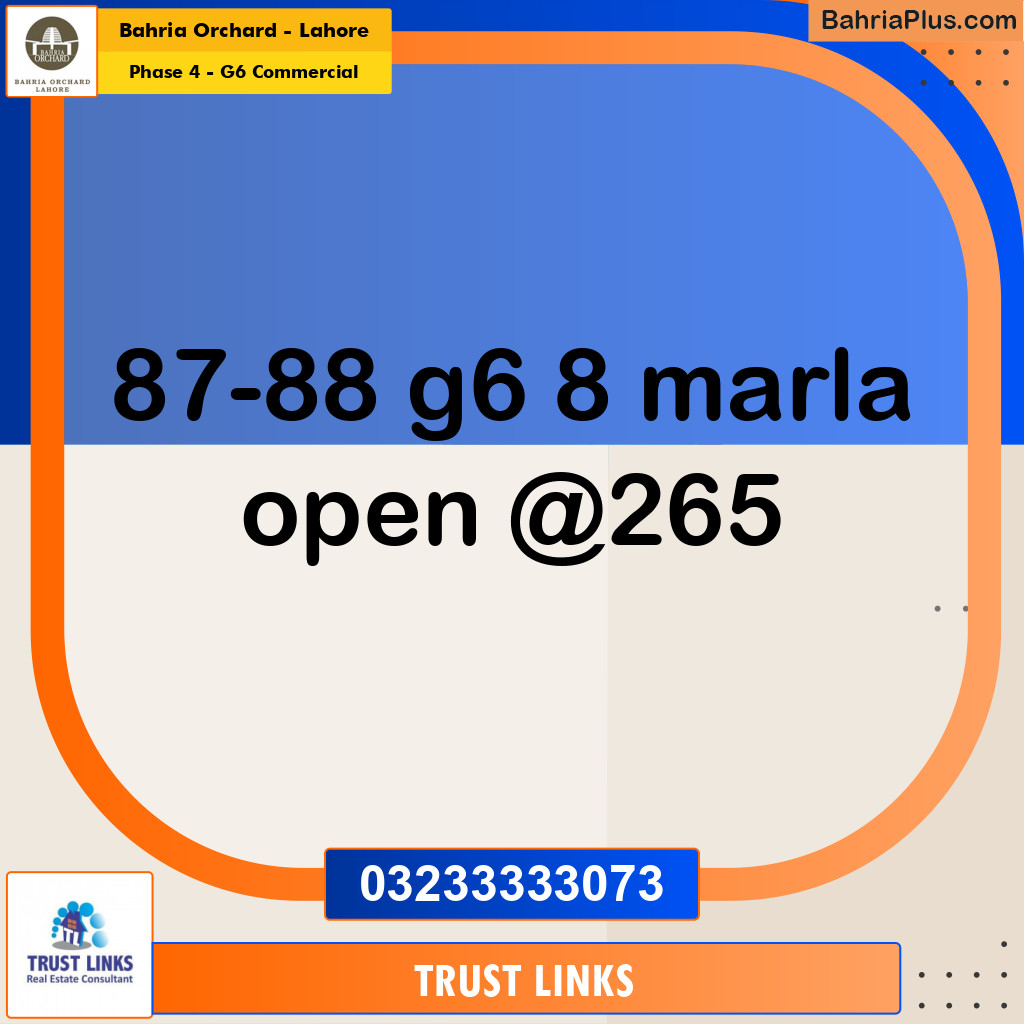 8 Marla Commercial Plot for Sale in Phase 4 - G6 Commercial -  Bahria Orchard, Lahore - (BP-267143)