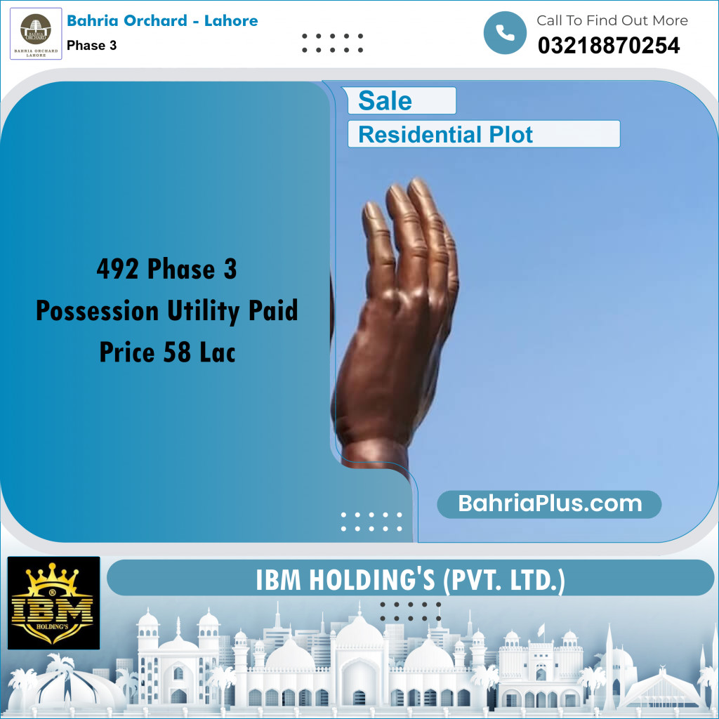 8 Marla Residential Plot for Sale in Phase 3 -  Bahria Orchard, Lahore - (BP-267159)