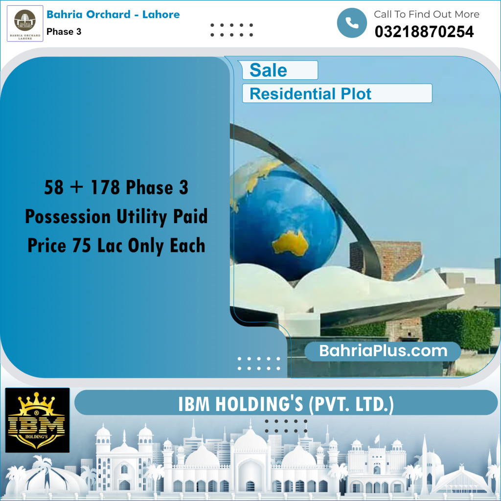 8 Marla Residential Plot for Sale in Phase 3 -  Bahria Orchard, Lahore - (BP-267163)