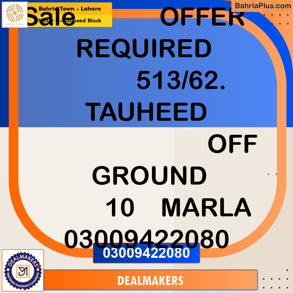 10 Marla Residential Plot for Sale in Sector F - Tauheed Block -  Bahria Town, Lahore - (BP-267183)
