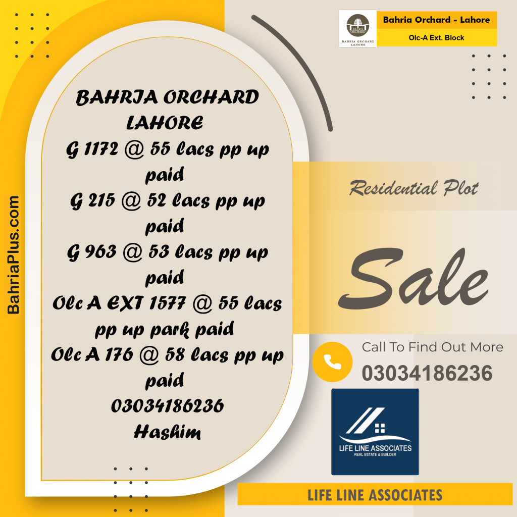 5 Marla Residential Plot for Sale in OLC-A Ext. Block -  Bahria Orchard, Lahore - (BP-267215)