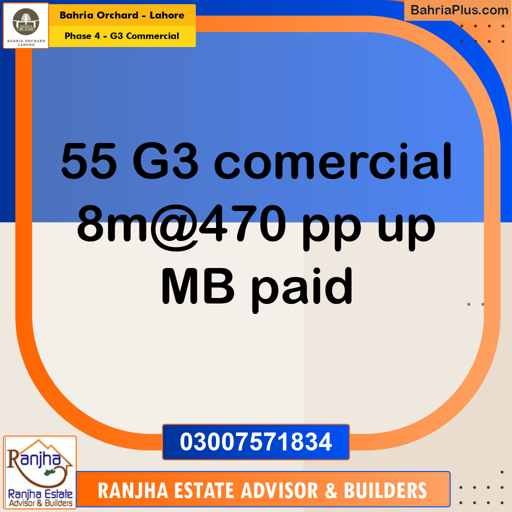 8 Marla Commercial Plot for Sale in Phase 4 - G3 Commercial -  Bahria Orchard, Lahore - (BP-267223)