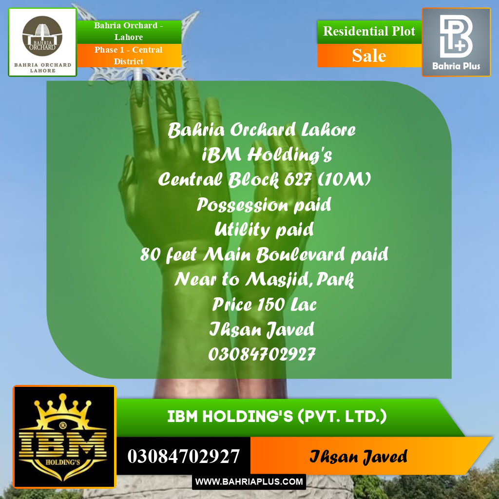 10 Marla Residential Plot for Sale in Phase 1 - Central District -  Bahria Orchard, Lahore - (BP-267228)