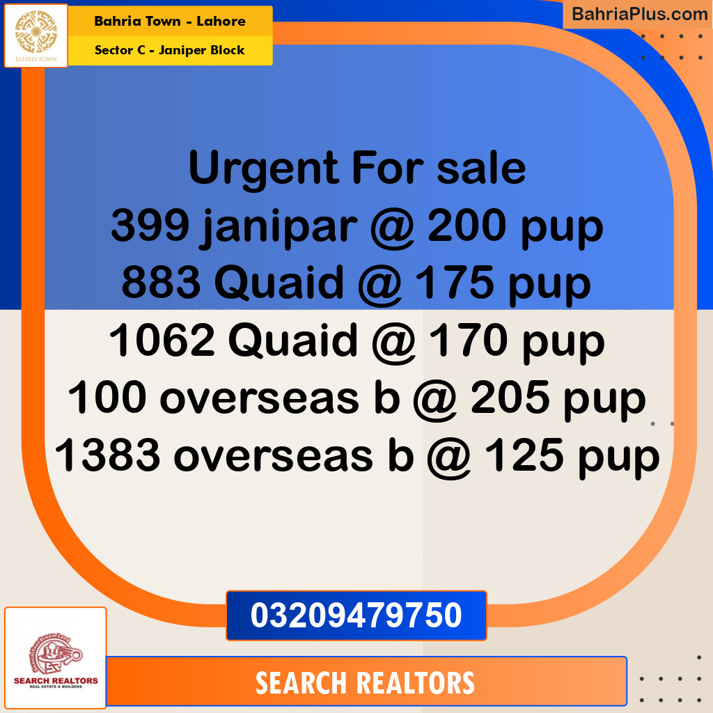 10 Marla Residential Plot for Sale in Sector C - Janiper Block -  Bahria Town, Lahore - (BP-267232)