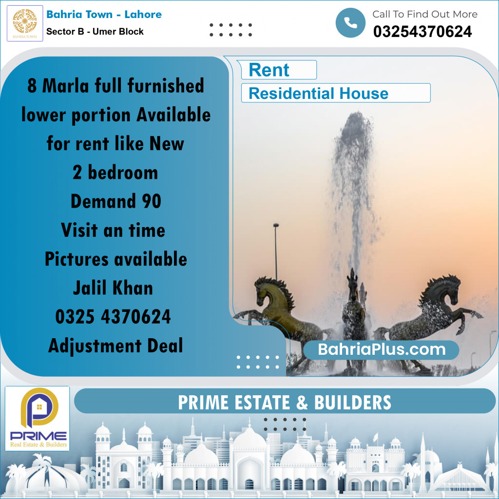 8 Marla Residential House for Rent in Sector B - Umer Block -  Bahria Town, Lahore - (BP-267235)