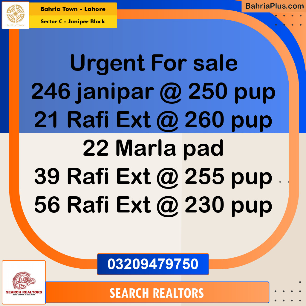 1 Kanal Residential Plot for Sale in Sector C - Janiper Block -  Bahria Town, Lahore - (BP-267241)