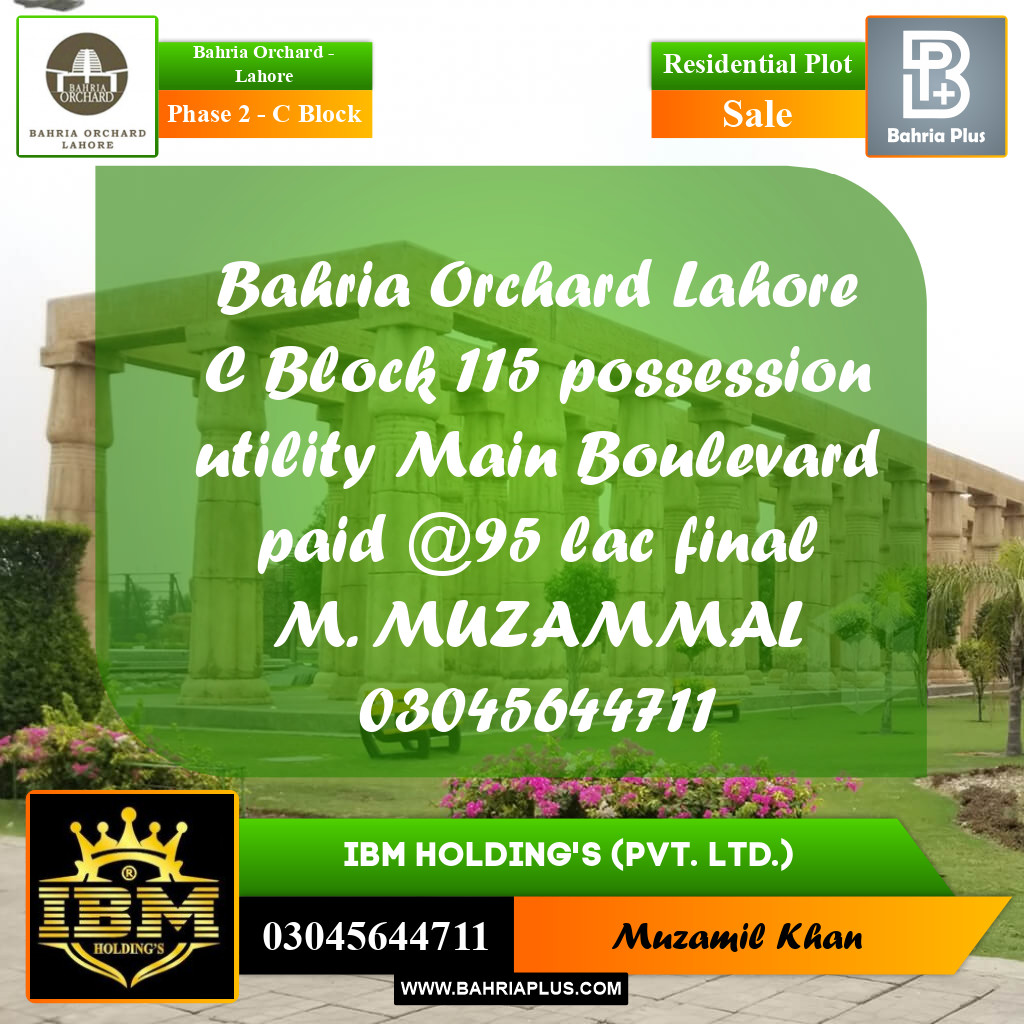 8 Marla Residential Plot for Sale in Phase 2 - C Block -  Bahria Orchard, Lahore - (BP-267243)
