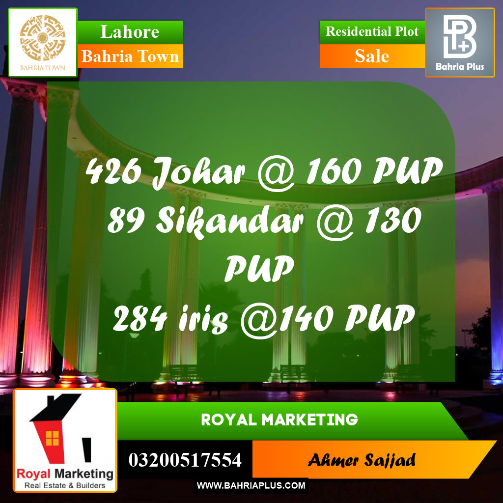 Residential Plot for Sale in Bahria Town, Lahore - (BP-267292)