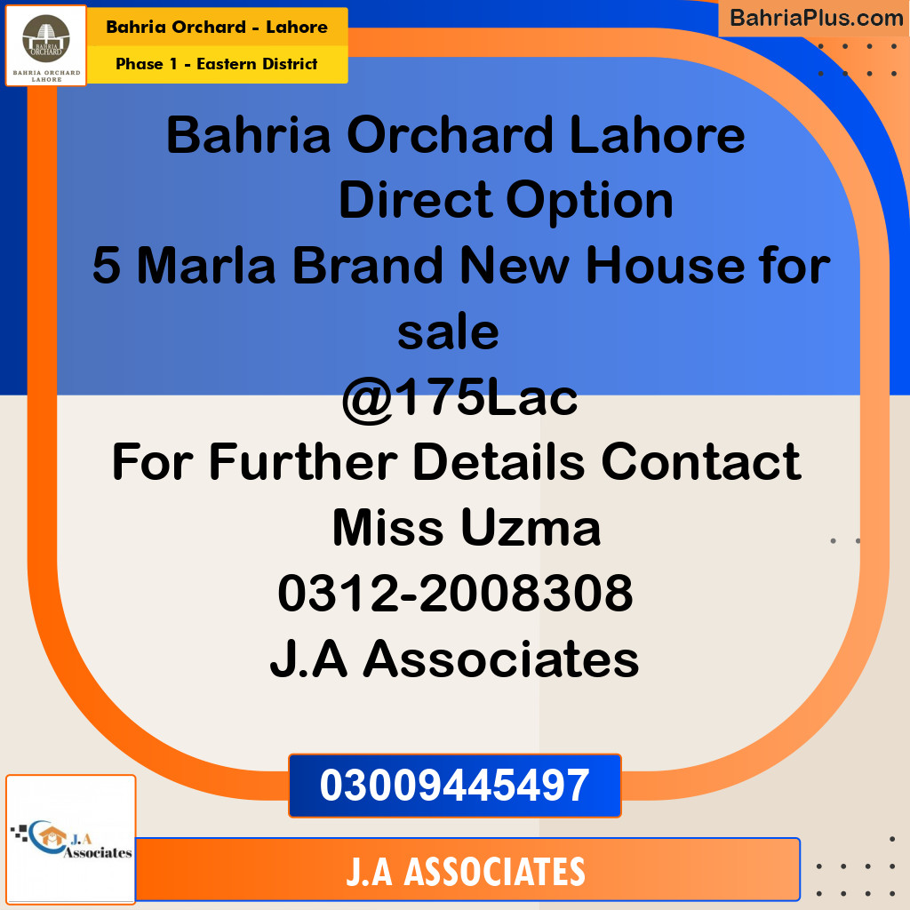 5.33 Marla Residential House for Sale in Phase 1 - Eastern District -  Bahria Orchard, Lahore - (BP-267300)