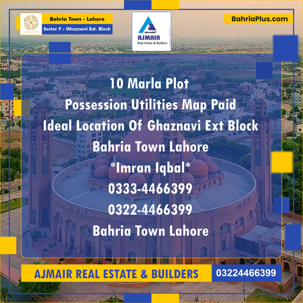 10 Marla Residential Plot for Sale in Sector F - Ghaznavi Ext. Block -  Bahria Town, Lahore - (BP-267355)