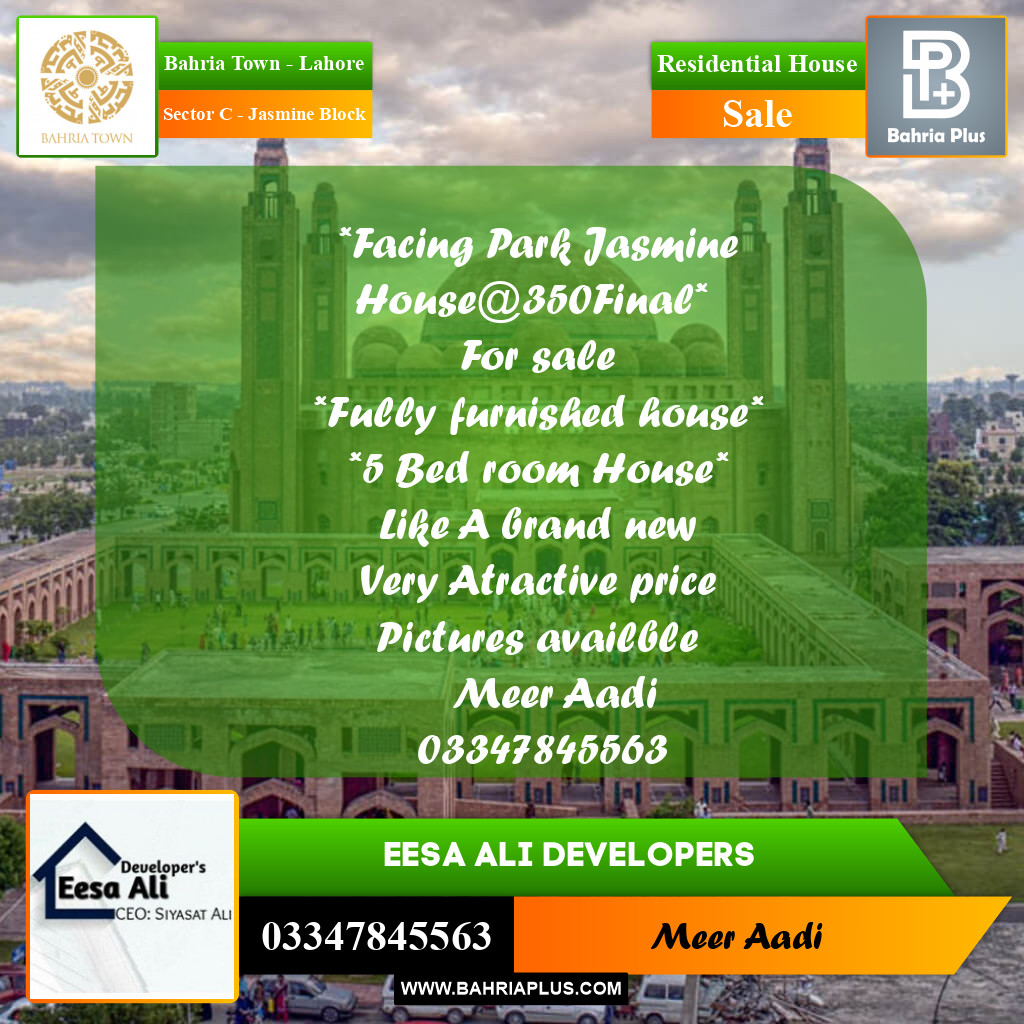 10 Marla Residential House for Sale in Sector C - Jasmine Block -  Bahria Town, Lahore - (BP-267375)