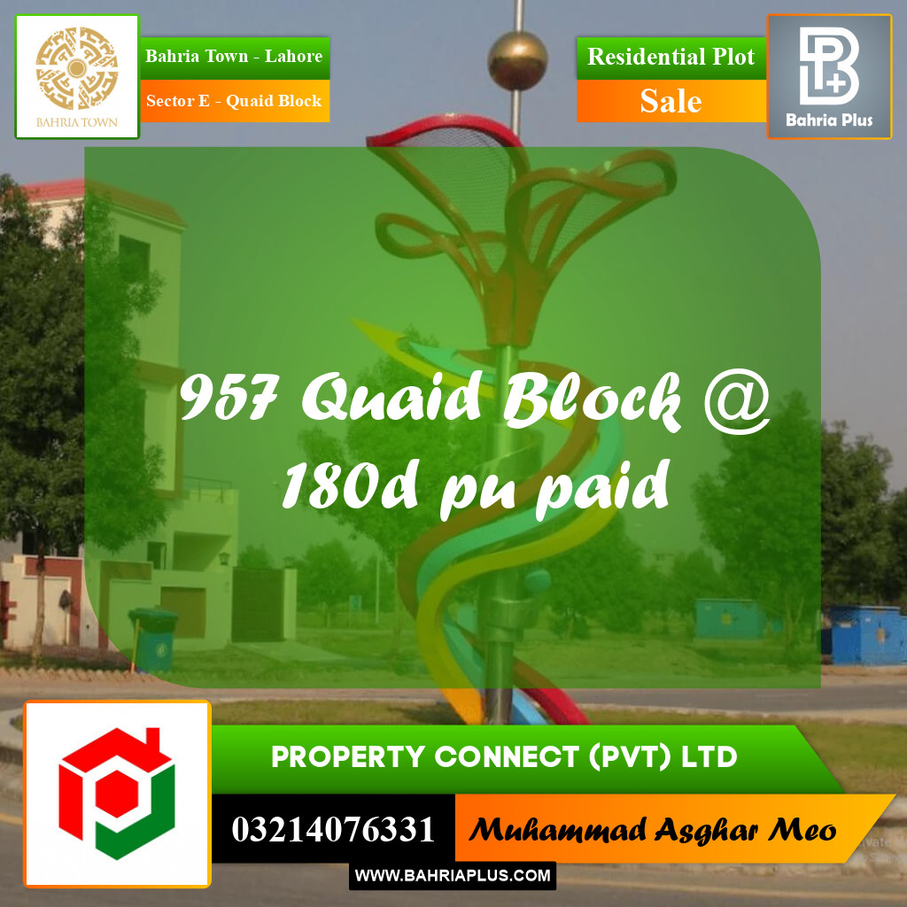 10 Marla Residential Plot for Sale in Sector E - Quaid Block -  Bahria Town, Lahore - (BP-267381)