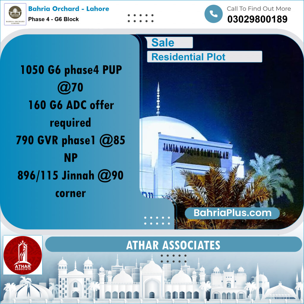 10 Marla Residential Plot for Sale in Phase 4 - G6 Block -  Bahria Orchard, Lahore - (BP-267408)