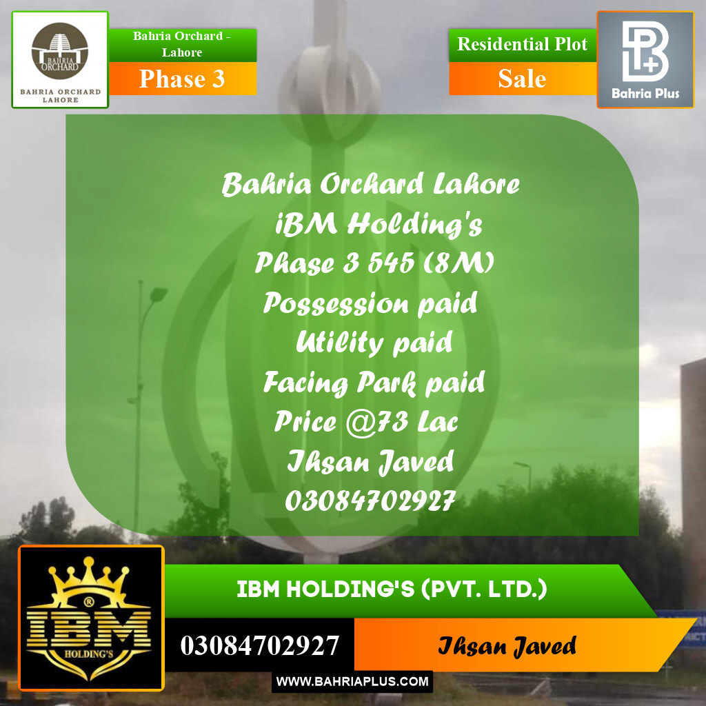 8 Marla Residential Plot for Sale in Phase 3 -  Bahria Orchard, Lahore - (BP-267428)