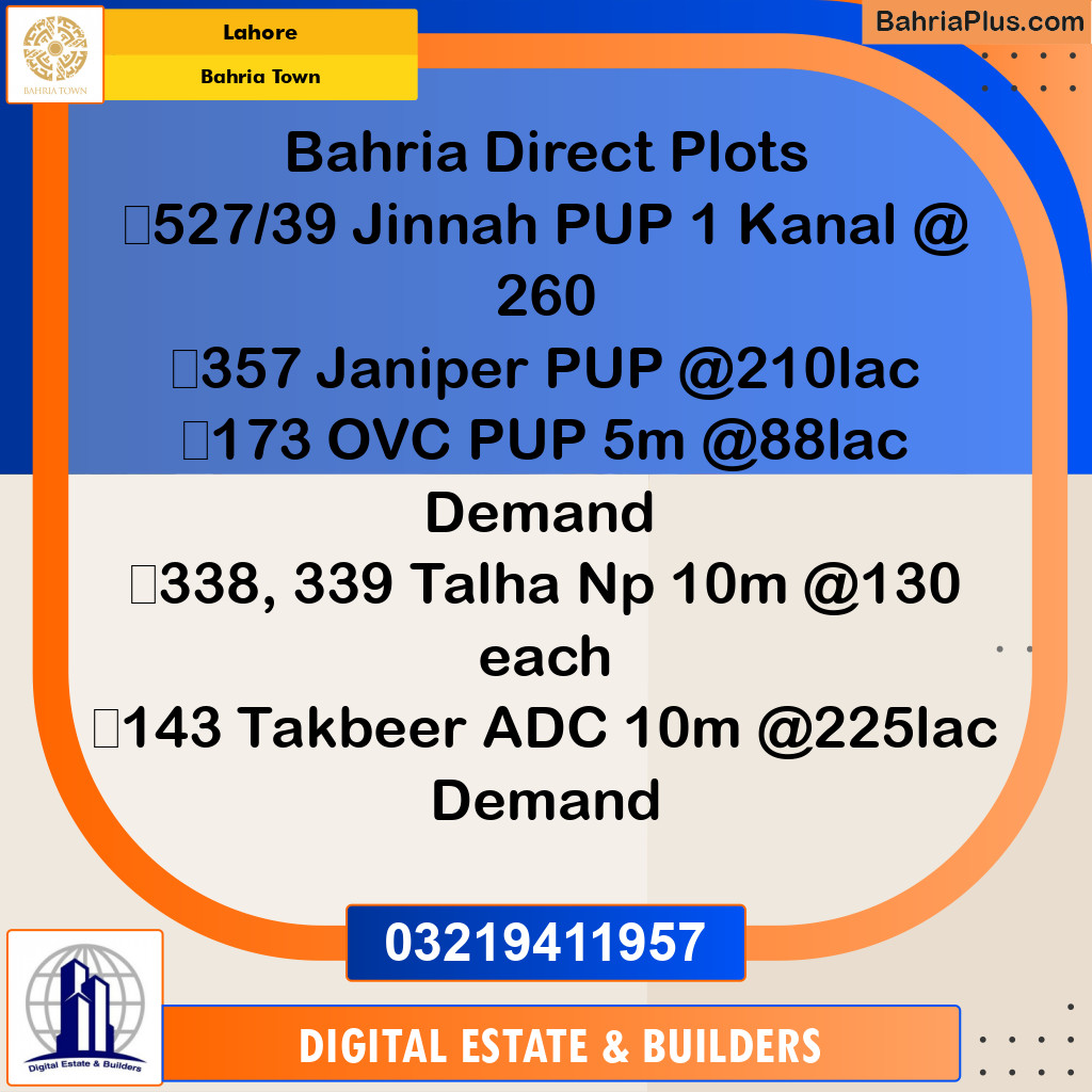 Residential Plot for Sale in Bahria Town, Lahore - (BP-267438)