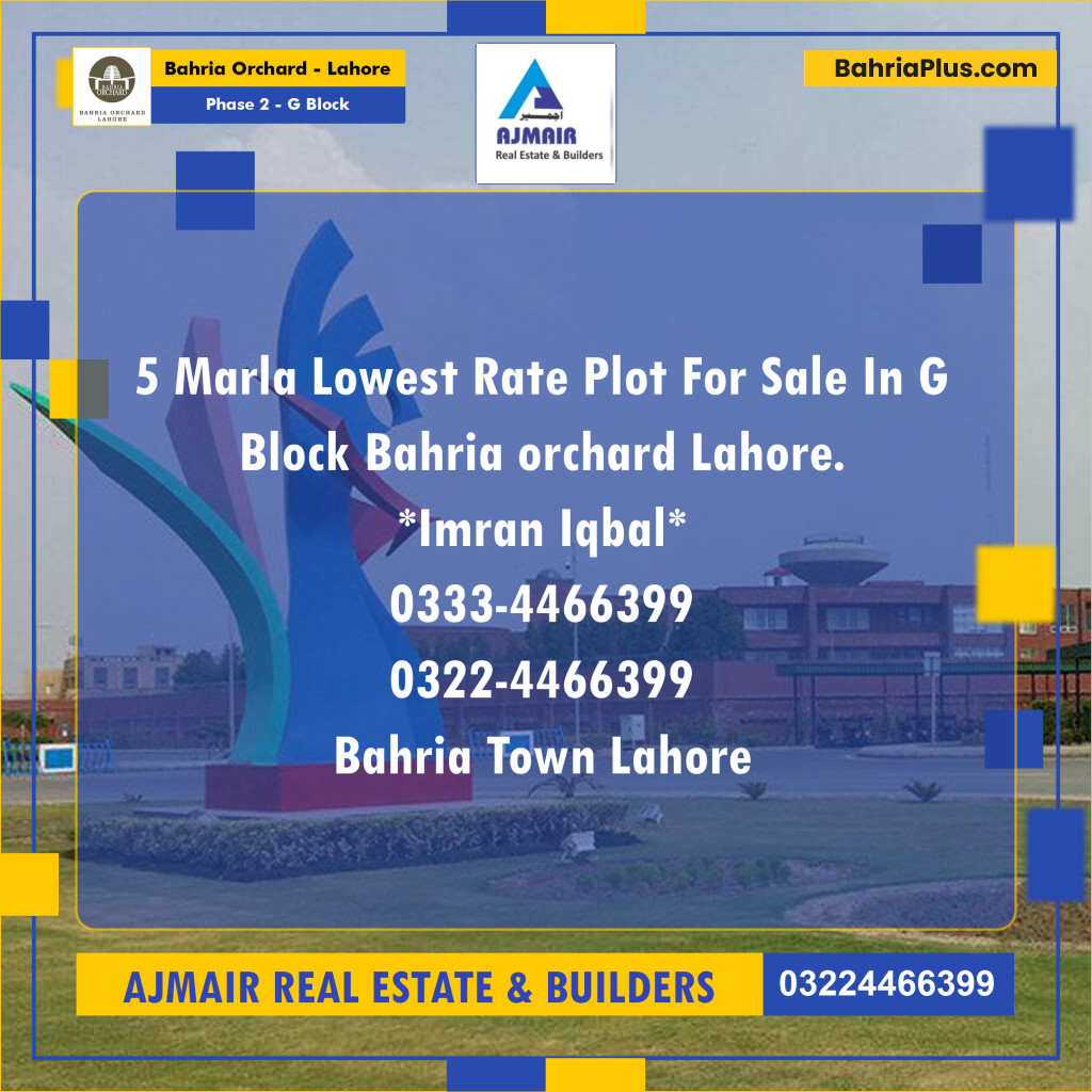 5 Marla Residential Plot for Sale in Phase 2 - G Block -  Bahria Orchard, Lahore - (BP-267441)