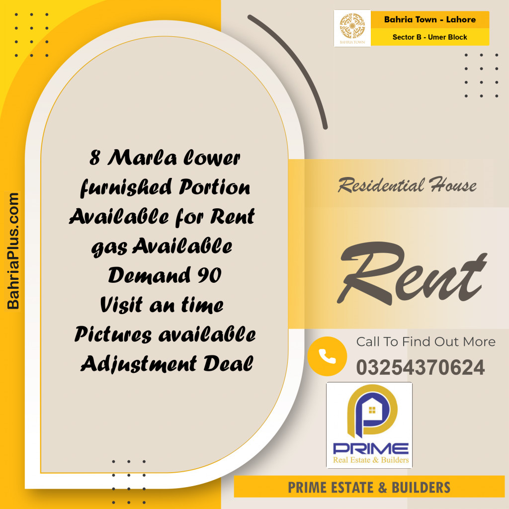 8 Marla Residential House for Rent in Sector B - Umer Block -  Bahria Town, Lahore - (BP-267455)