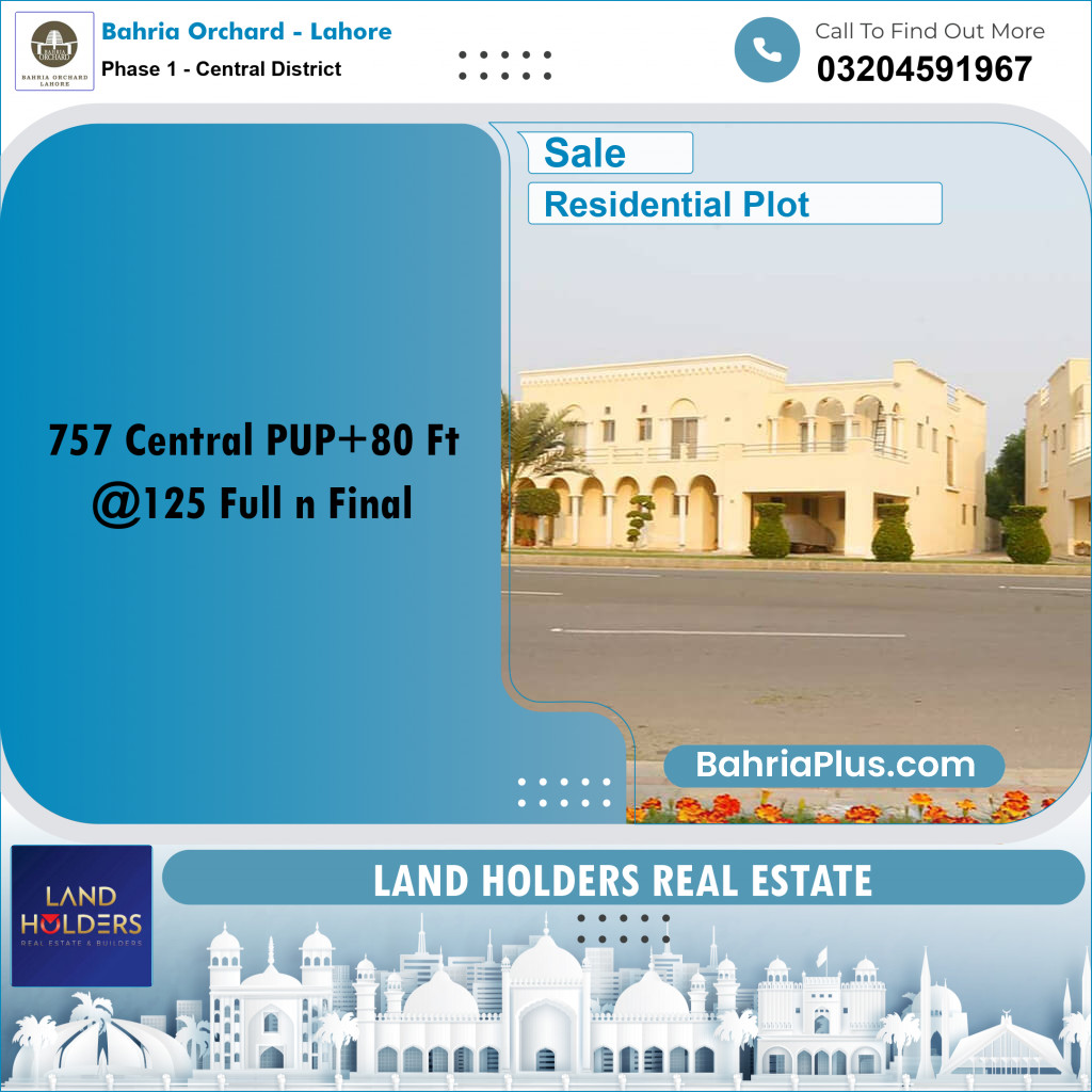 10 Marla Residential Plot for Sale in Phase 1 - Central District -  Bahria Orchard, Lahore - (BP-267479)