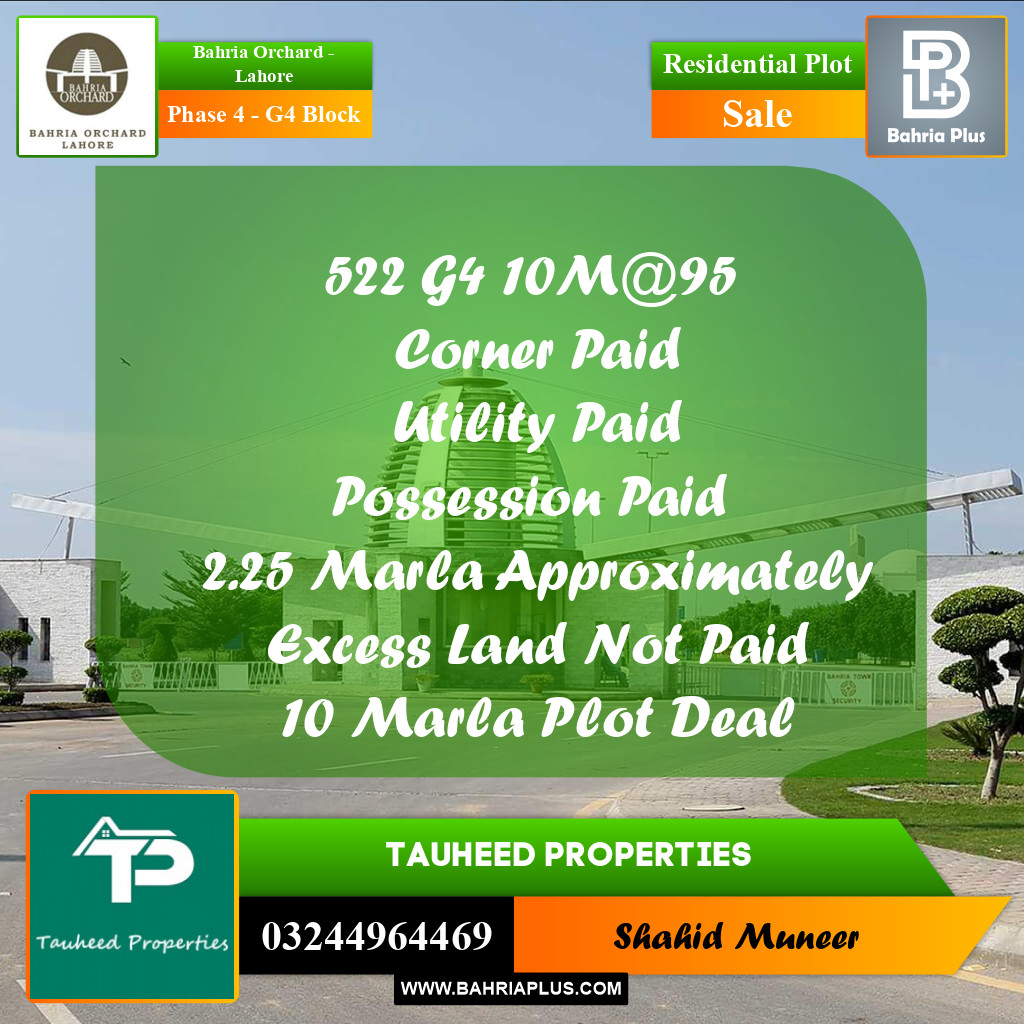 10 Marla Residential Plot for Sale in Phase 4 - G4 Block -  Bahria Orchard, Lahore - (BP-267484)