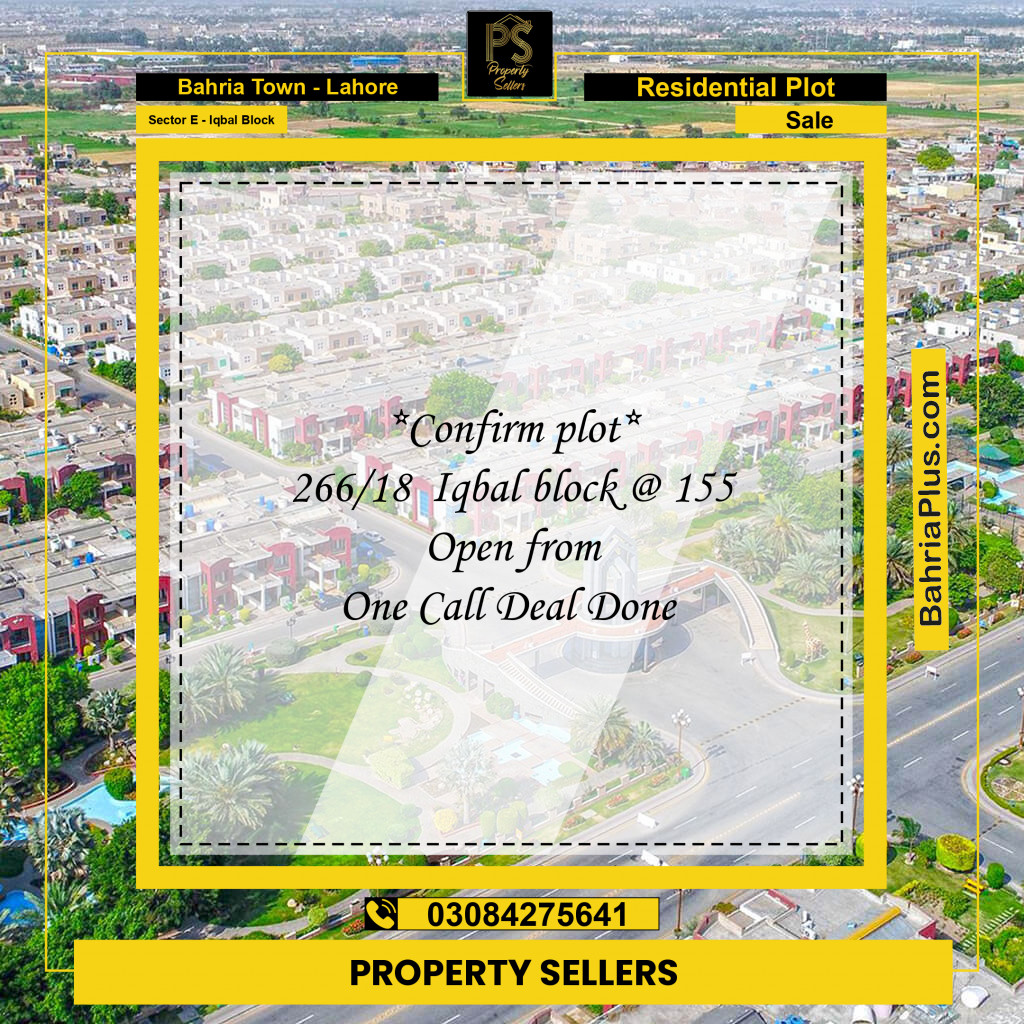 10 Marla Residential Plot for Sale in Sector E - Iqbal Block -  Bahria Town, Lahore - (BP-267505)