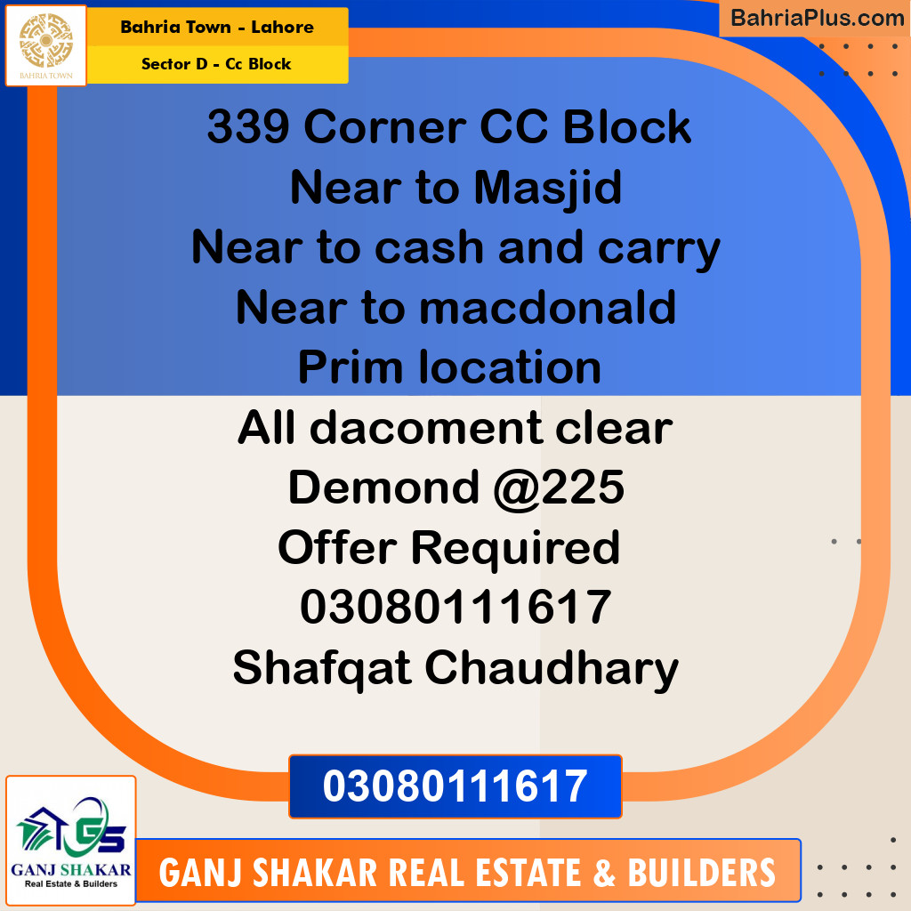 10 Marla Residential Plot for Sale in Sector D - CC Block -  Bahria Town, Lahore - (BP-267525)