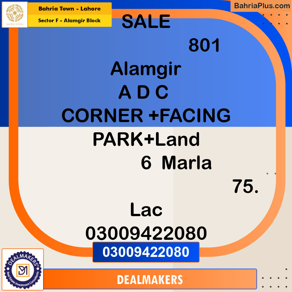 5 Marla Residential Plot for Sale in Sector F - Alamgir Block -  Bahria Town, Lahore - (BP-267565)