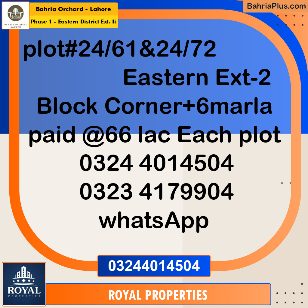 Residential Plot for Sale in Phase 1 - Eastern District Ext. II -  Bahria Orchard, Lahore - (BP-267594)