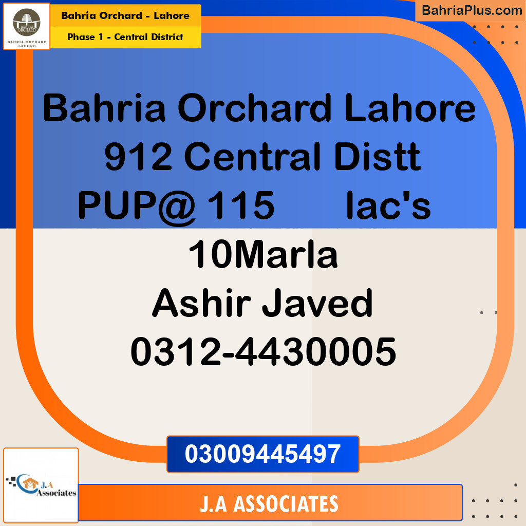 10 Marla Residential Plot for Sale in Phase 1 - Central District -  Bahria Orchard, Lahore - (BP-267599)