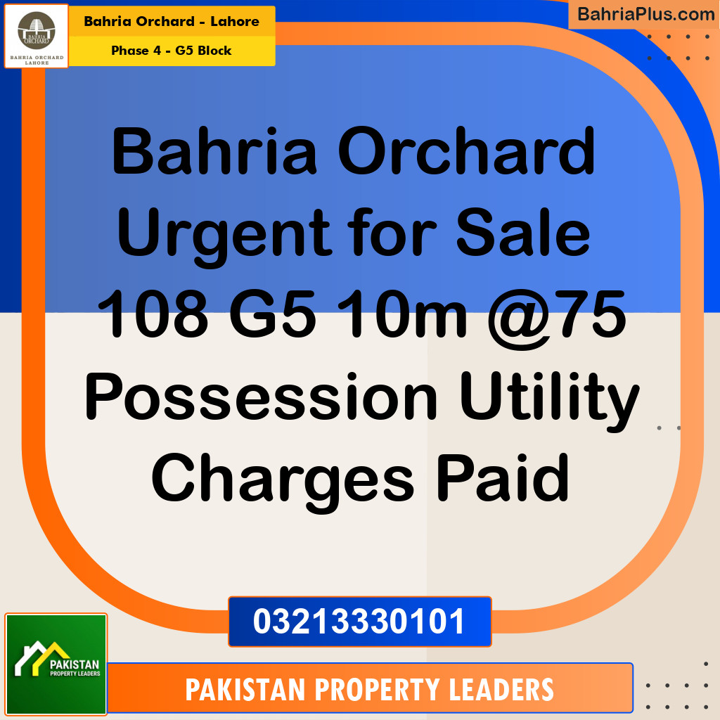 10 Marla Residential Plot for Sale in Phase 4 - G5 Block -  Bahria Orchard, Lahore - (BP-267601)