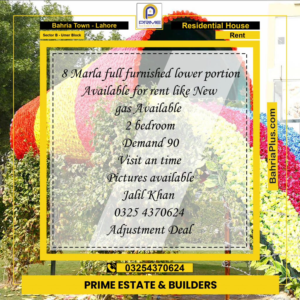 8 Marla Residential House for Rent in Sector B - Umer Block -  Bahria Town, Lahore - (BP-267637)